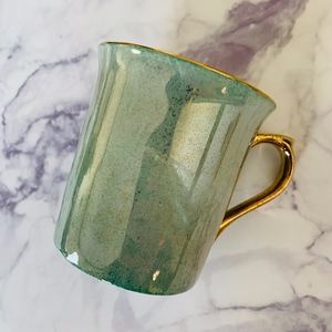 Vintage Pottery Barn Hiraki Green Gold Coffee Mug